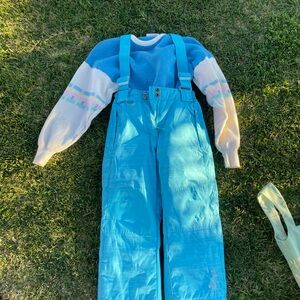 Blue and White Ski Outfit